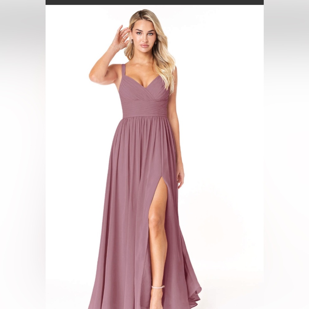 Azazie Dress Ruched V-Neck Maxi in Mauve
